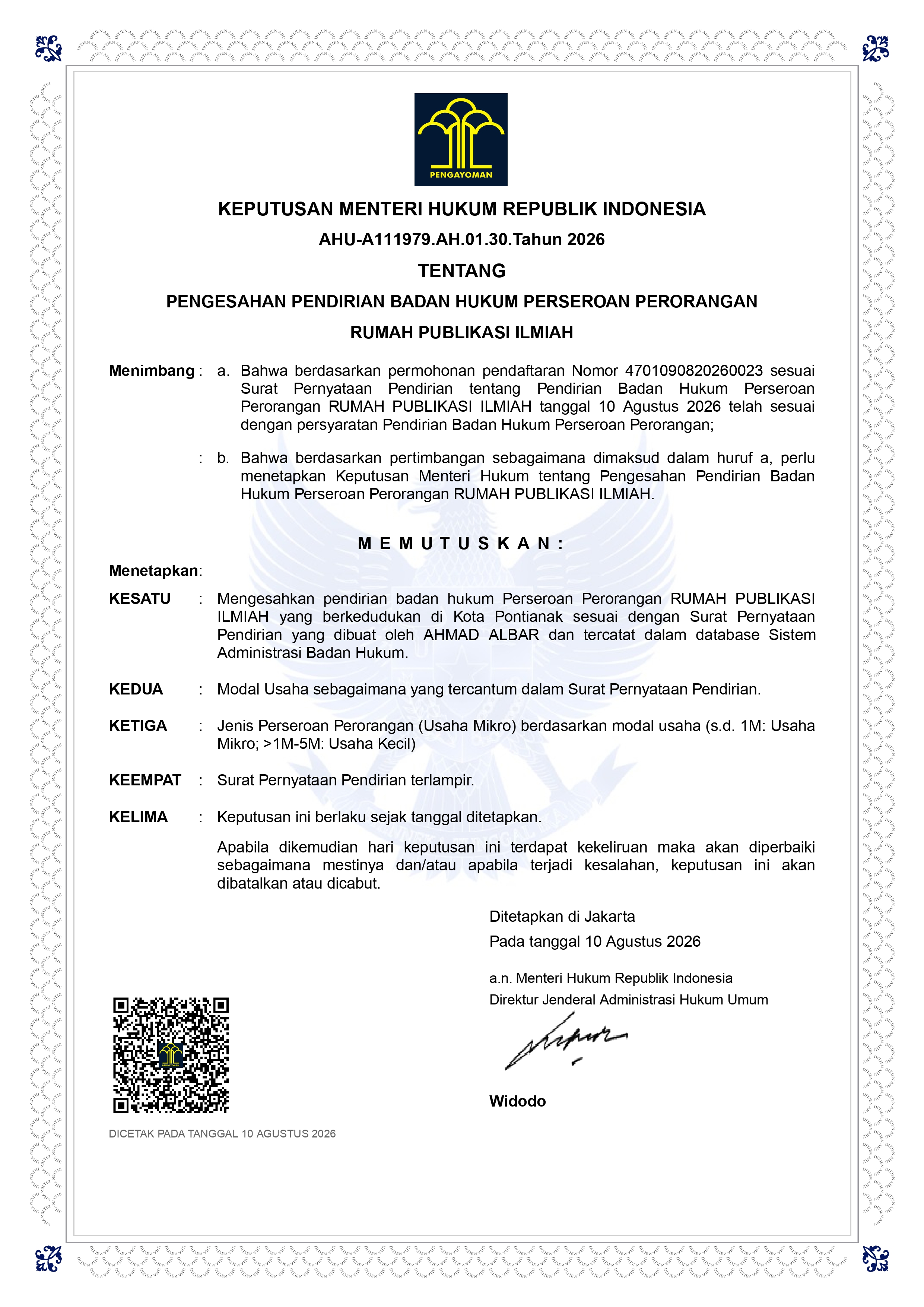 Keputusan Menteri Hukum AHU